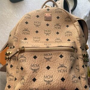 Authentic MCM Tan Backpack with Gold Accents